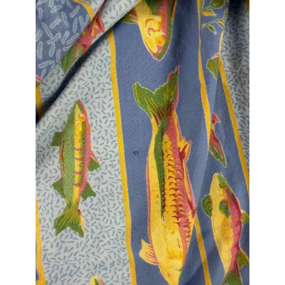 Vtg April Cornell Pike River Fish Print Blue Tablecloth 67X70 Cottagecore - Picture 7 of 9